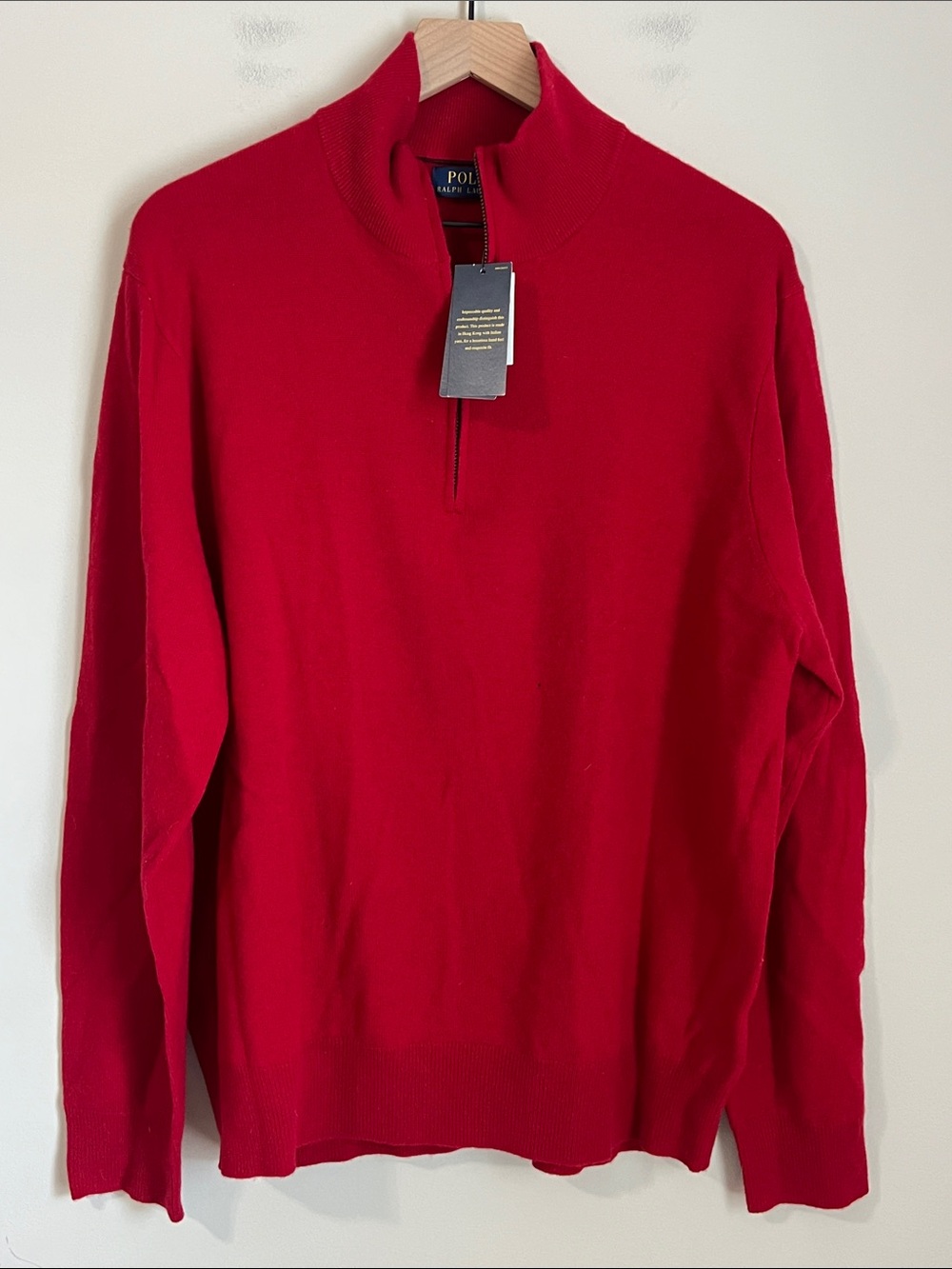 NWT Polo Ralph Lauren Quarter Zip Sweater Merino 100% Wool Men's XL Red *READ